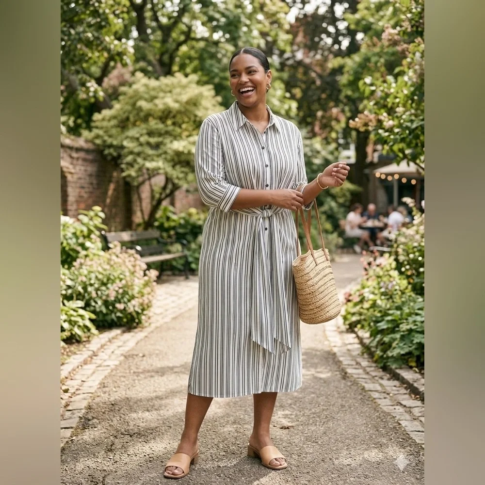 Zara White and Black Striped Shirt Dress - Picture 1 of 5